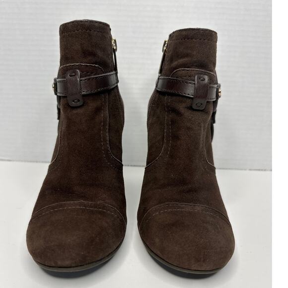 Tory Burch - Brown Suede "Aaden" Wedge Ankle Booties W/ Logo size 5.5 - Picture 6 of 11